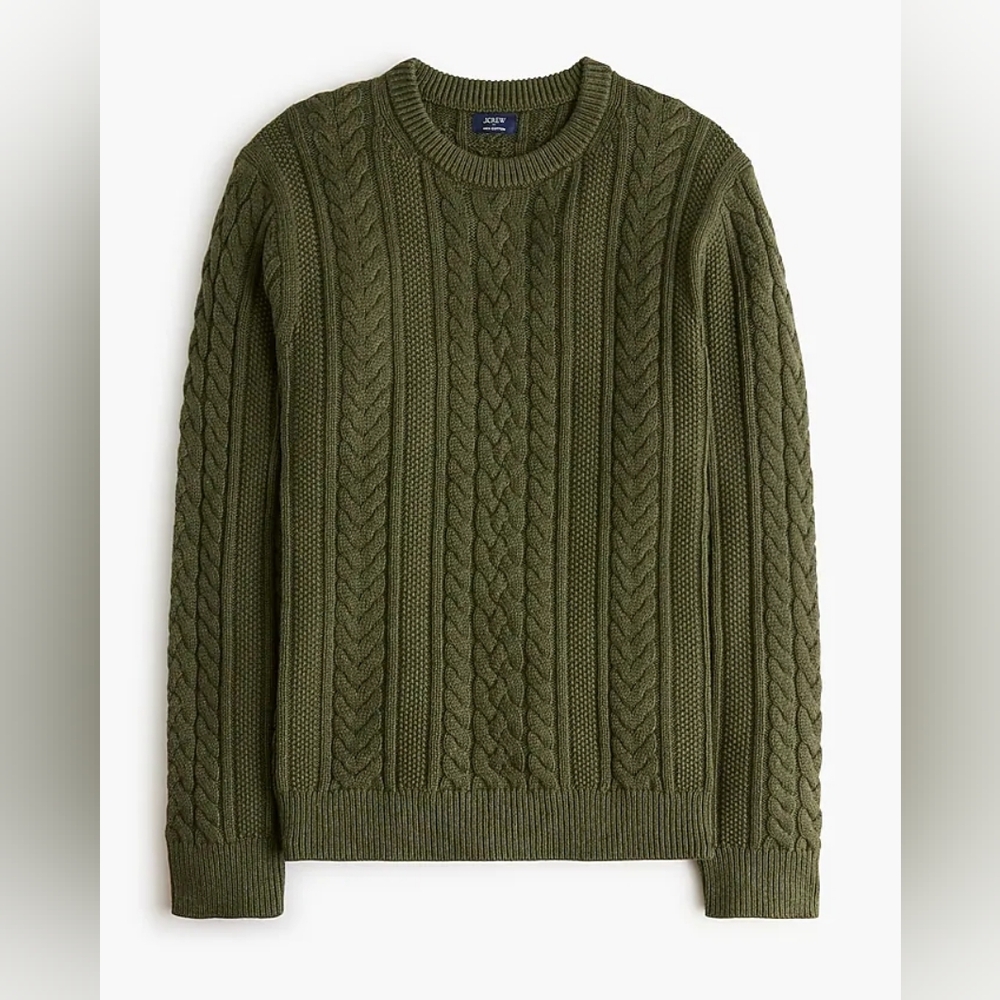 J. Crew Factory Green Cable Knit Crewneck Sweater - Picture 3 of 6